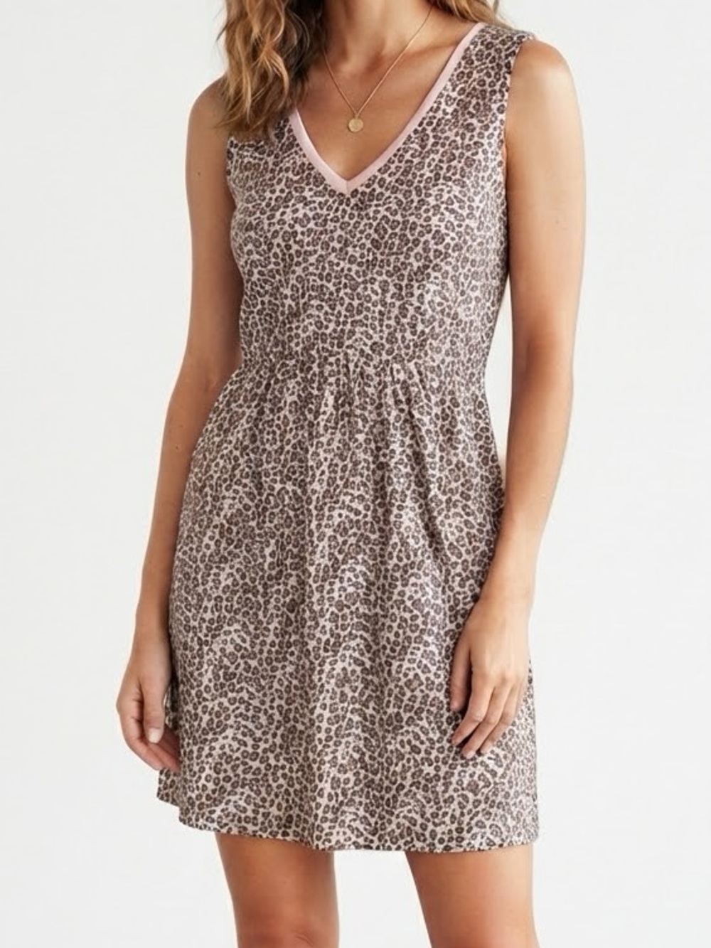 A new day Leopard Print V-Neck Sleeveless Dress - Beige XXL